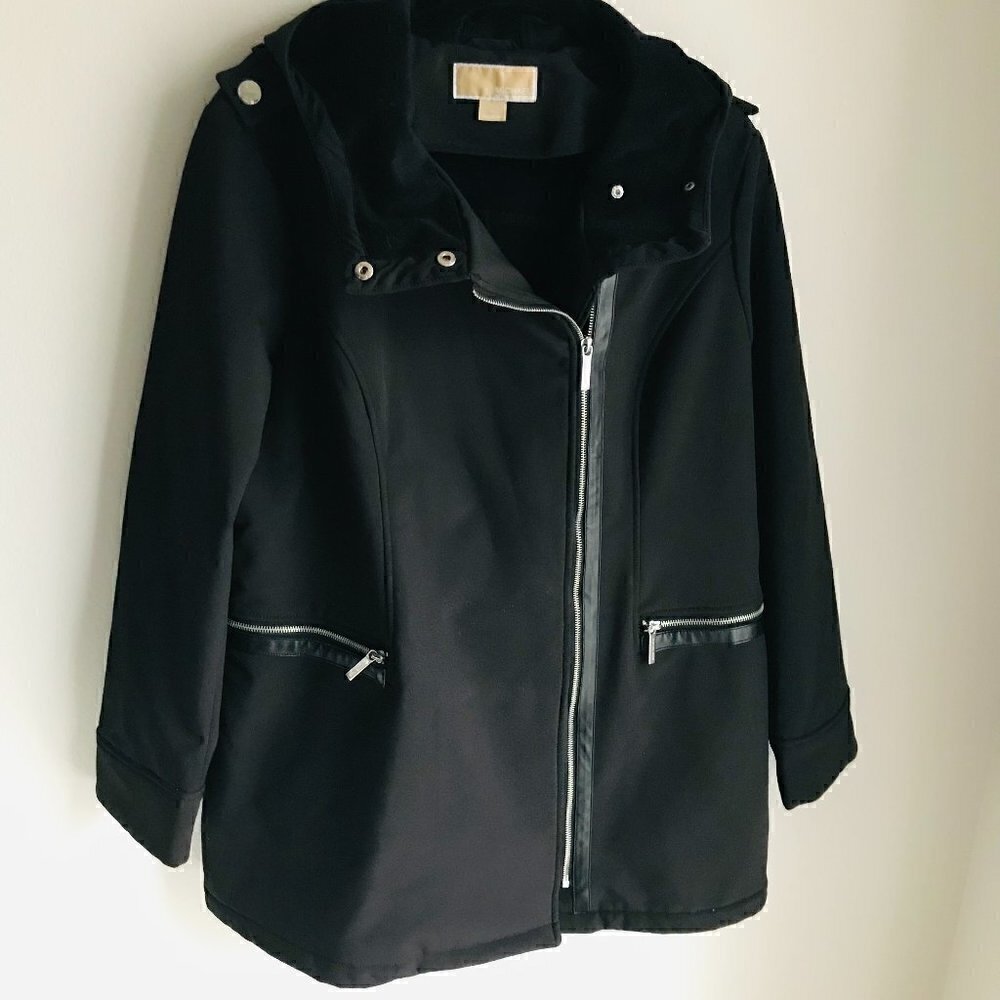 Michael Kors Black Anorak Jacket Coat Hooded Zip Closure Size XL